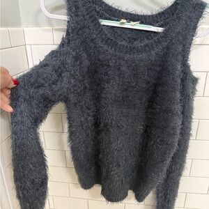 Moth by Anthropologie Charcoal Off-the-Shoulder Fuzzy Sweater - M